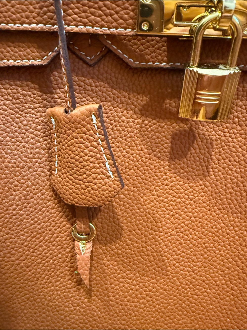 Cognac Brown Genuine Leather Structured Top Handle Tote Bag - Picture 3 of 13